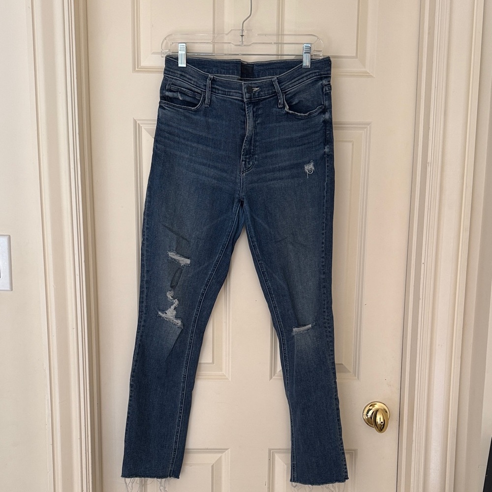 MOTHER Dark Blue Distressed Ankle Jeans